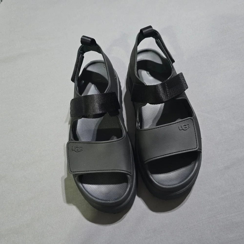 UGG GoldenGlow Sandal Womens 12 Black Platform Adjustable Straps 1152685